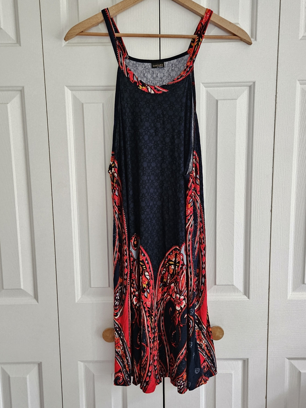 Navy and Red Paisley Swim Coverup Midi